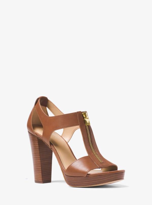 Damske Sandále Michael Kors Berkley Lock Leather Platform Hnede - Topanky Michael Kors Outlet | AFOEW-5461